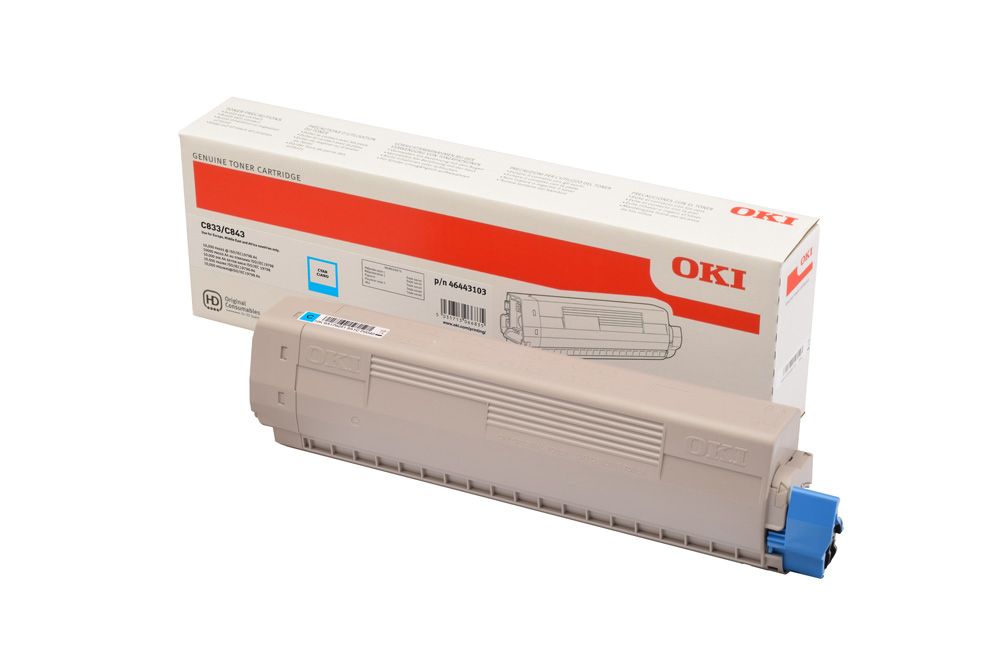 ORIGINAL OKI toner ciano 46443103 C833/C843 ~10000 Seiten