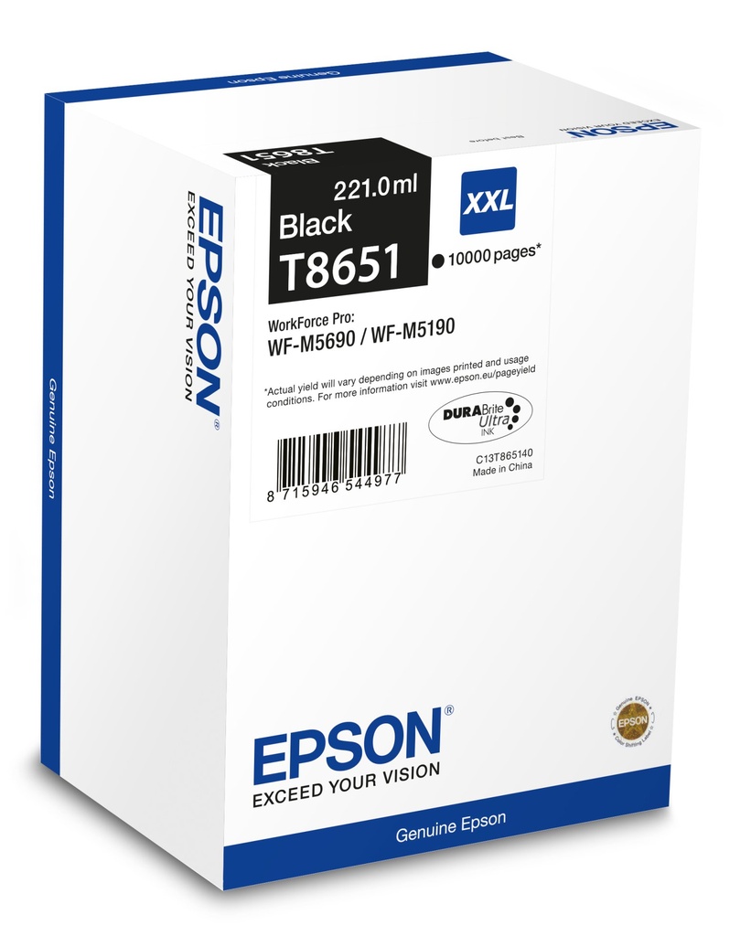 ORIGINAL Epson Cartuccia d'inchiostro nero C13T865140 T8651 XXL ~10000 Seiten 221ml XXL