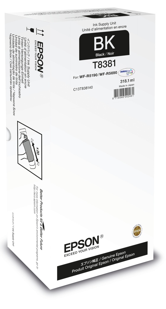 ORIGINAL Epson Cartuccia d'inchiostro nero C13T838140 T8381 ~20000 Seiten 318,1ml