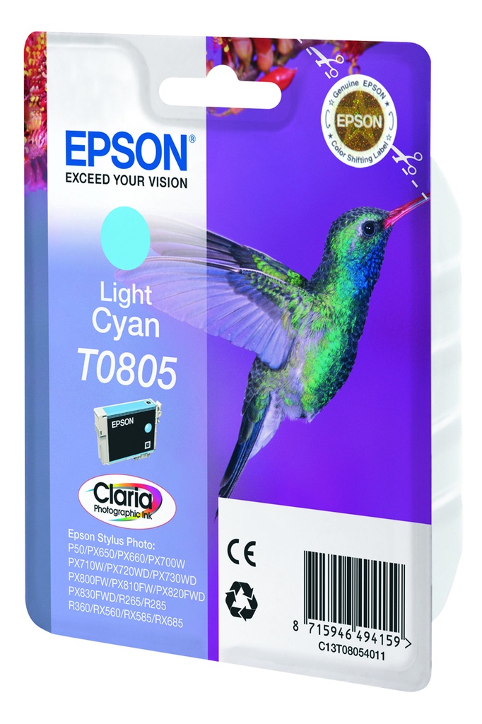 ORIGINAL Epson Cartuccia d'inchiostro ciano (chiaro) C13T08054011 T0805 ~350 Seiten 7,4ml
