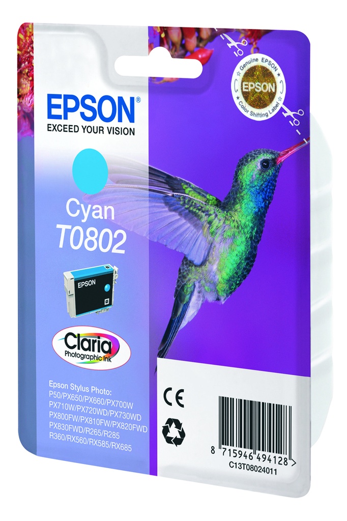 ORIGINAL Epson Cartuccia d'inchiostro ciano C13T08024011 T0802 ~935 Seiten 7,4ml