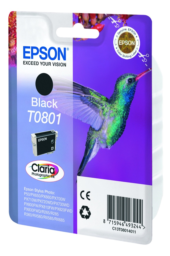 ORIGINAL Epson Cartuccia d'inchiostro nero C13T08014011 T0801 ~330 Seiten 7,4ml
