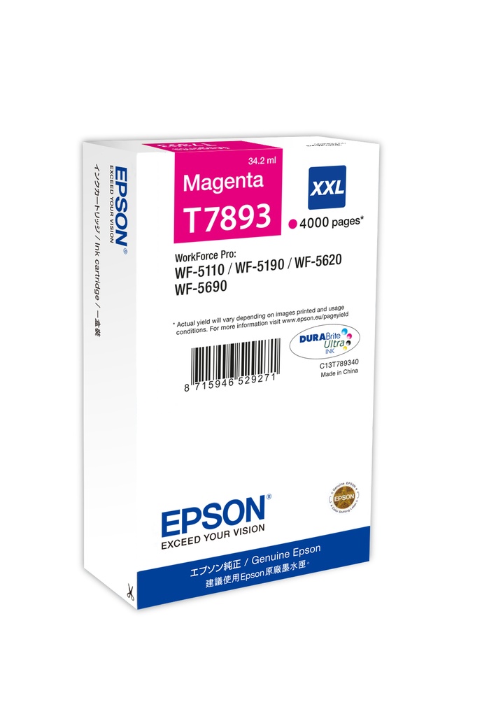 ORIGINAL Epson Cartuccia d'inchiostro magenta C13T789340 T7893 XXL ~4000 Seiten 34,2ml XXL