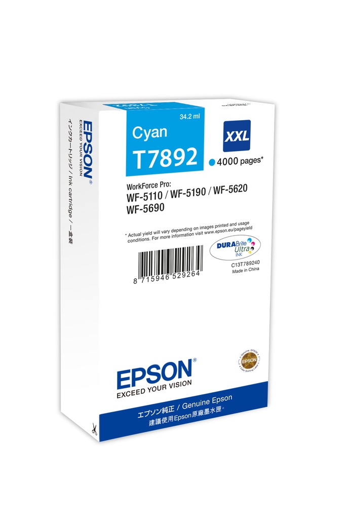 ORIGINAL Epson Cartuccia d'inchiostro ciano C13T789240 T7892 XXL ~4000 Seiten 34,2ml XXL