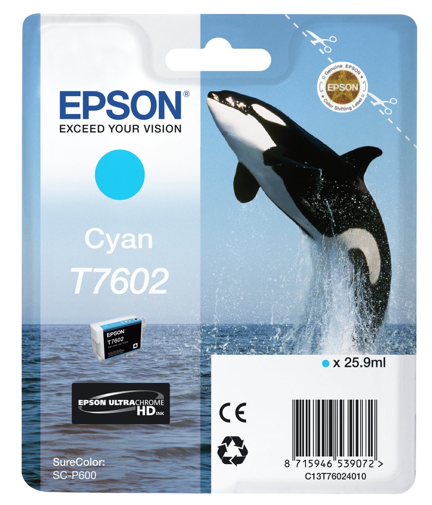 ORIGINAL Epson Cartuccia d'inchiostro ciano C13T76024010 T7602 ~2200 Seiten 25,9ml UltraChrome HD