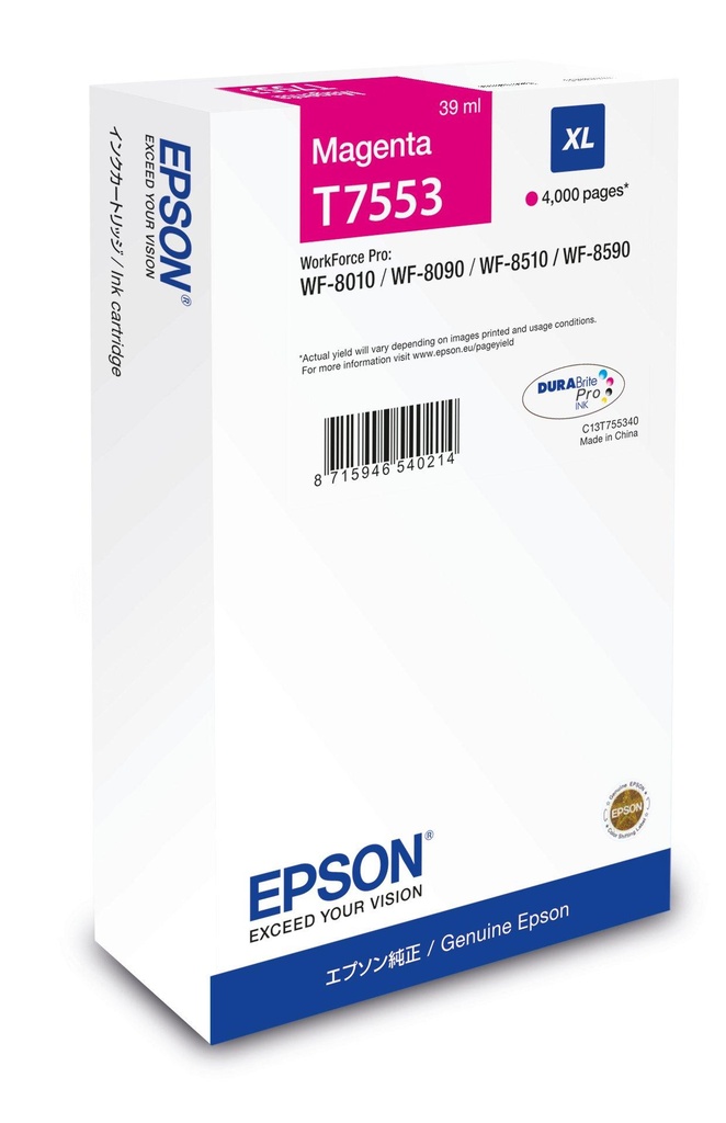 [C13T75534N] ORIGINAL Epson Cartuccia d'inchiostro magenta C13T75534N T7553 XL ~4000 Seiten 39ml