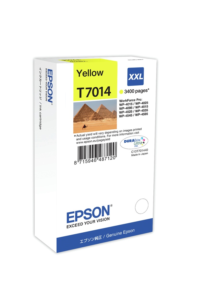 ORIGINAL Epson Cartuccia d'inchiostro giallo C13T70144010 T7014 XXL ~3400 Seiten XXL
