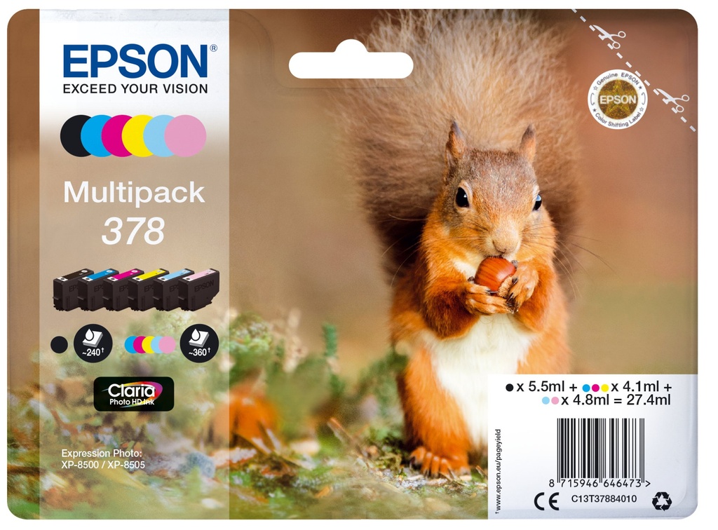 ORIGINAL Epson Multipack nero / ciano / magenta / giallo / ciano (chiaro) / magenta (chiaro) C13T37884010 378 ~2040 Seiten