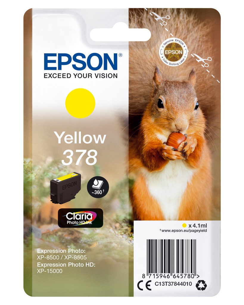 ORIGINAL Epson Cartuccia d'inchiostro giallo C13T37844010 378 ~360 Seiten 4,1ml