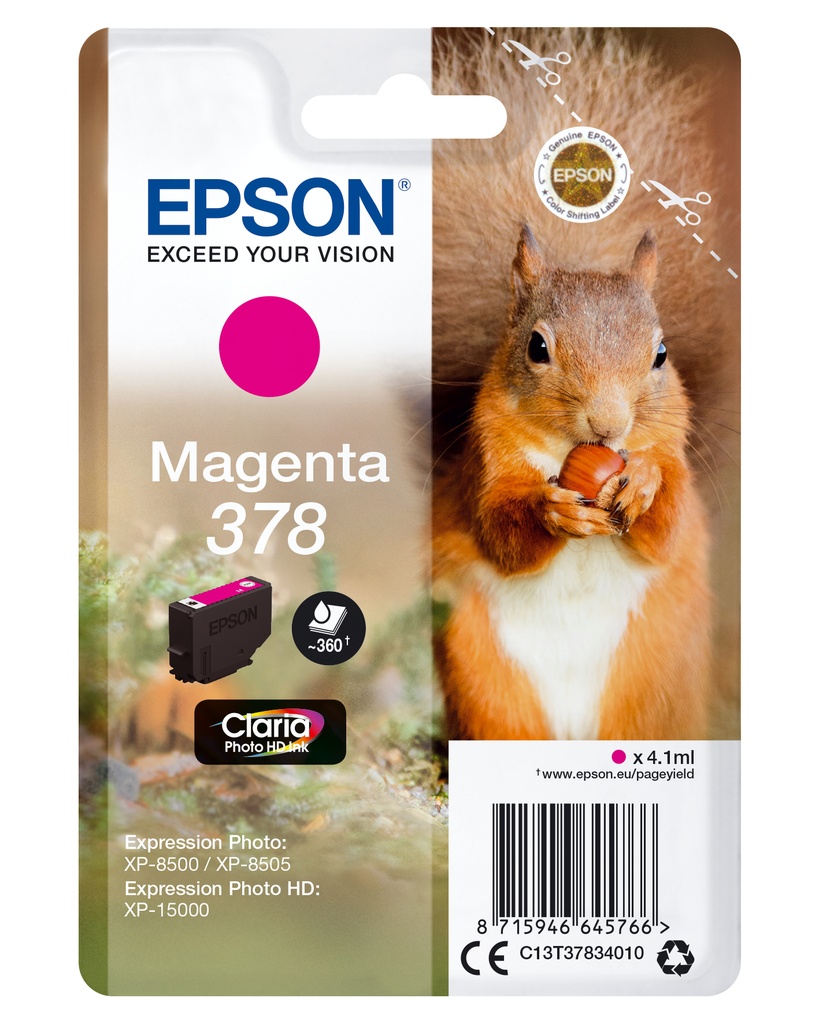 ORIGINAL Epson Cartuccia d'inchiostro magenta C13T37834010 378 ~360 Seiten 4,1ml