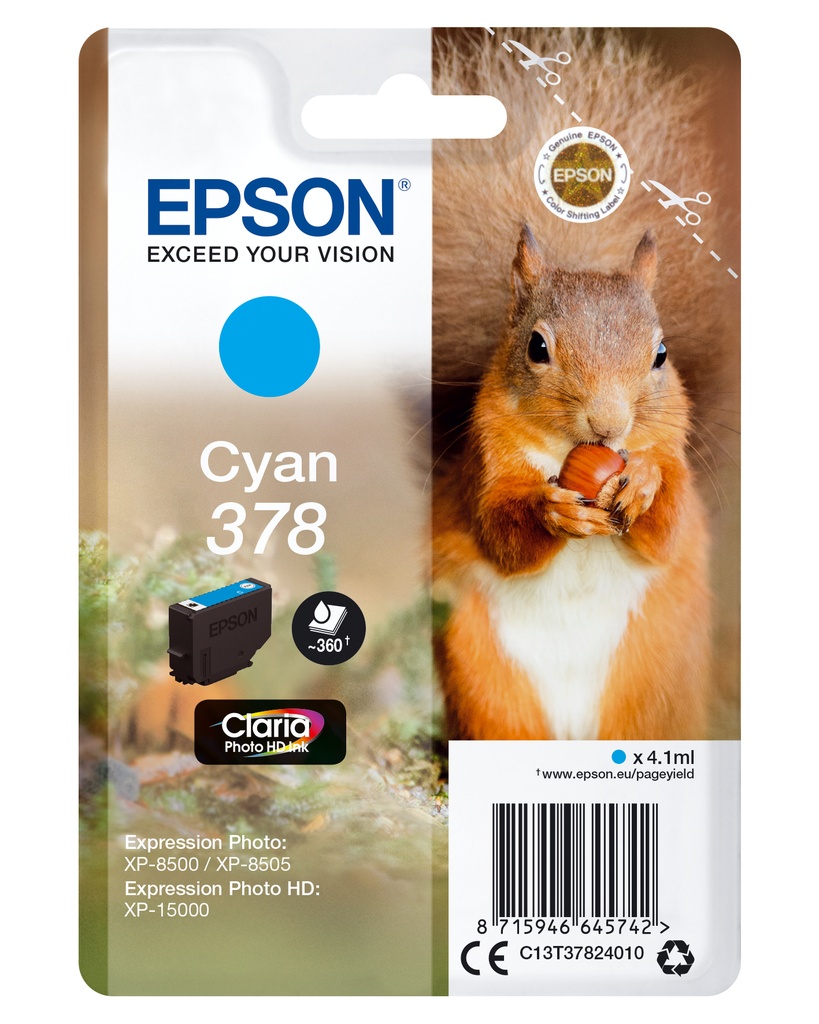 ORIGINAL Epson Cartuccia d'inchiostro ciano C13T37824010 378 ~360 Seiten 4,1ml