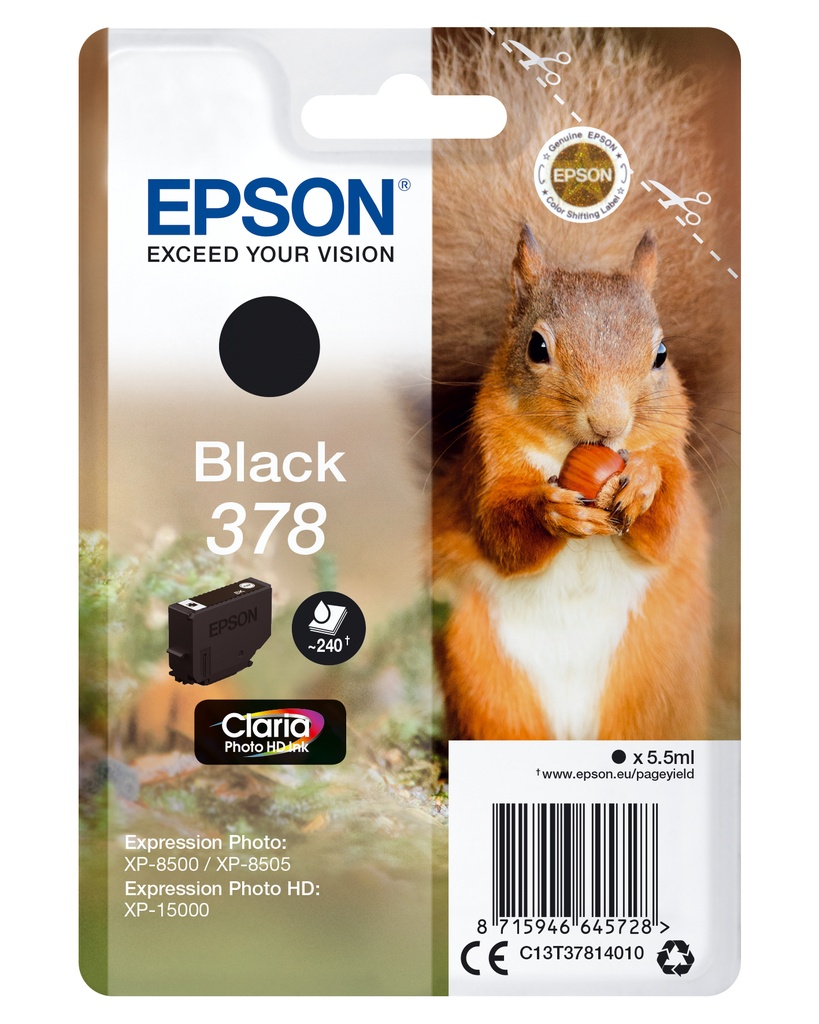 ORIGINAL Epson Cartuccia d'inchiostro nero C13T37814010 378 ~240 Seiten 5,5ml