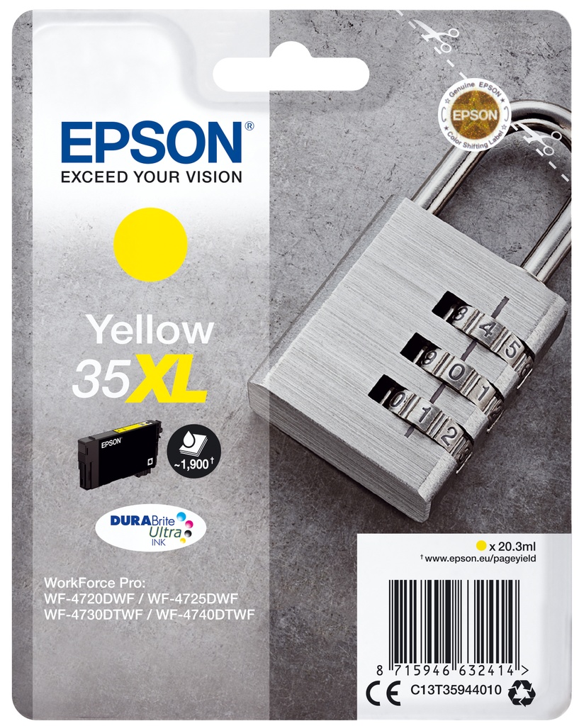 ORIGINAL Epson Cartuccia d'inchiostro giallo C13T35944010 35XL ~1900 Seiten 20,3ml