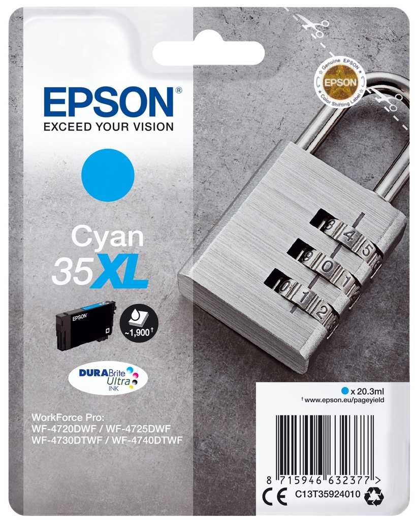 ORIGINAL Epson Cartuccia d'inchiostro ciano C13T35924010 35XL ~1900 Seiten 20,3ml