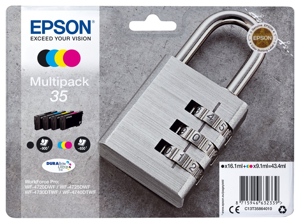 ORIGINAL Epson Multipack nero / ciano / magenta / giallo C13T35864010 35 ~2850 Seiten