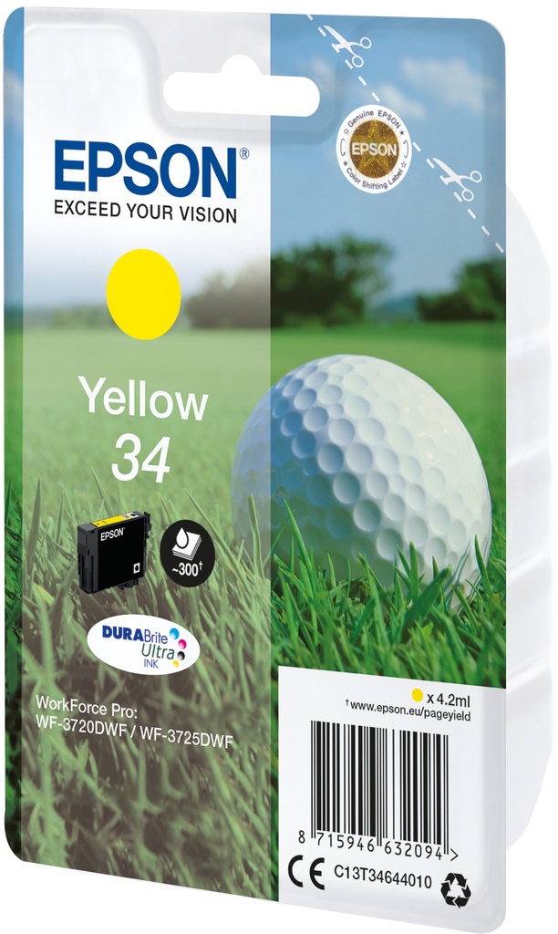 ORIGINAL Epson Cartuccia d'inchiostro giallo C13T34644010 34 ~300 Seiten 4,2ml