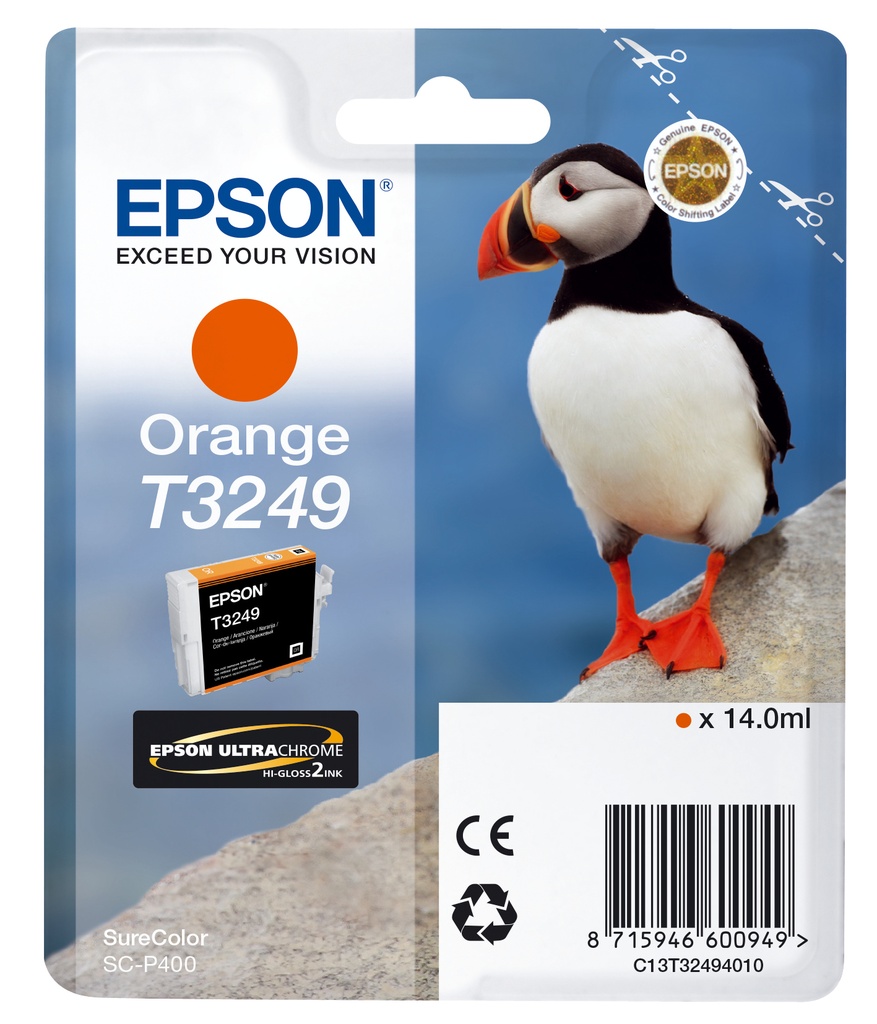 ORIGINAL Epson Cartuccia d'inchiostro Arancione C13T32494010 T3249 ~980 Seiten 14ml