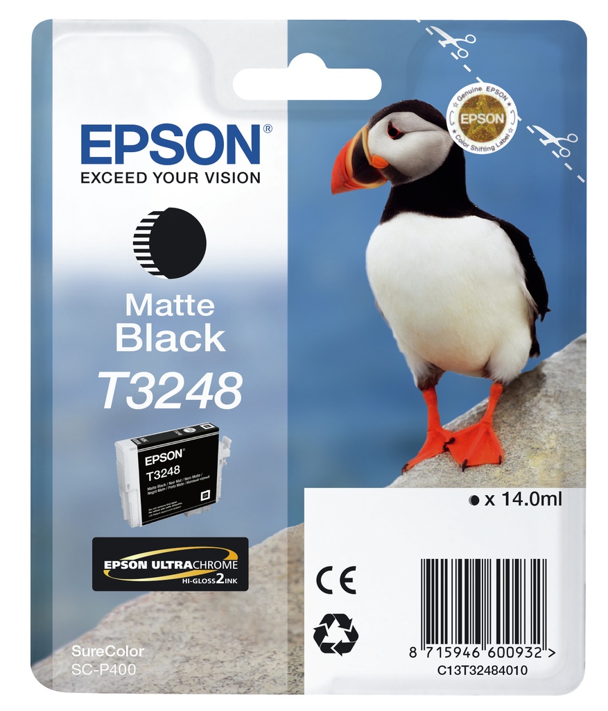 ORIGINAL Epson Cartuccia d'inchiostro nero C13T32484010 T3248 ~650 Seiten 14ml
