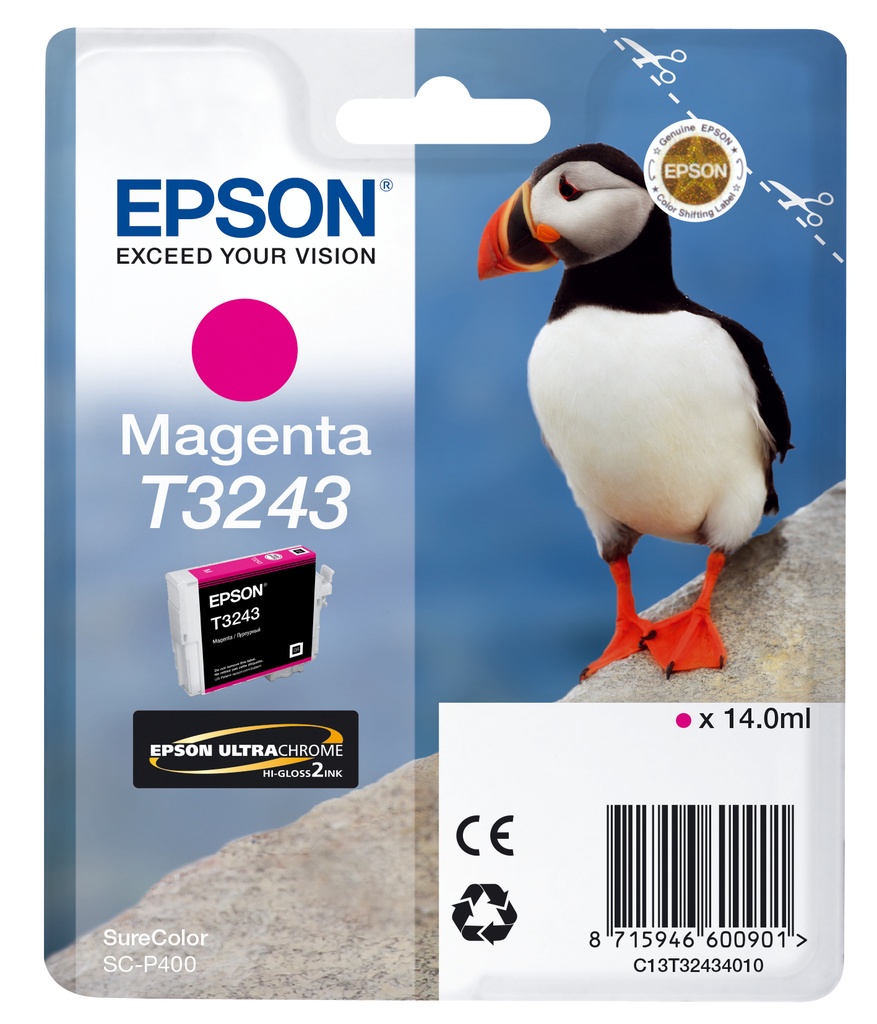 ORIGINAL Epson Cartuccia d'inchiostro magenta C13T32434010 T3243 ~980 Seiten 14ml