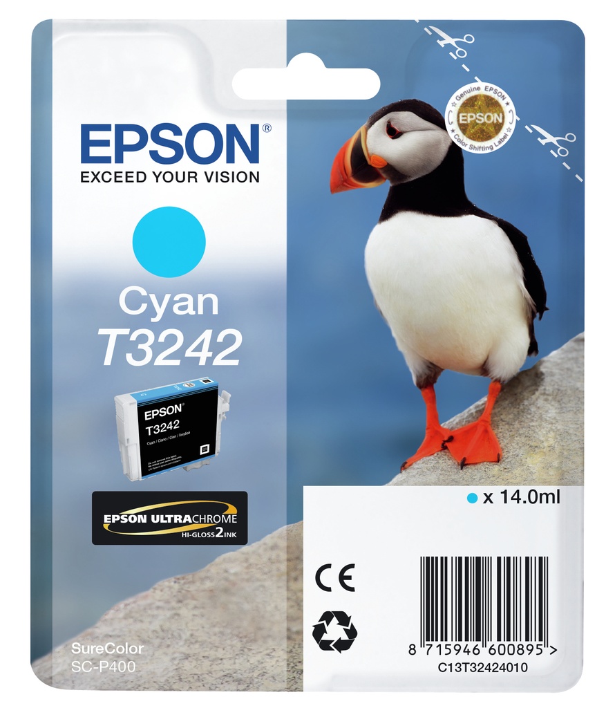 [C13T32424010] ORIGINAL Epson Cartuccia d'inchiostro ciano C13T32424010 T3242 ~980 Seiten 14ml