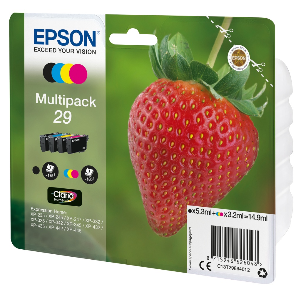[C13T29864022] Epson Strawberry 29 fragola Multipack cartuccia d'inchiostro 4 colori (BK/C/M/Y)