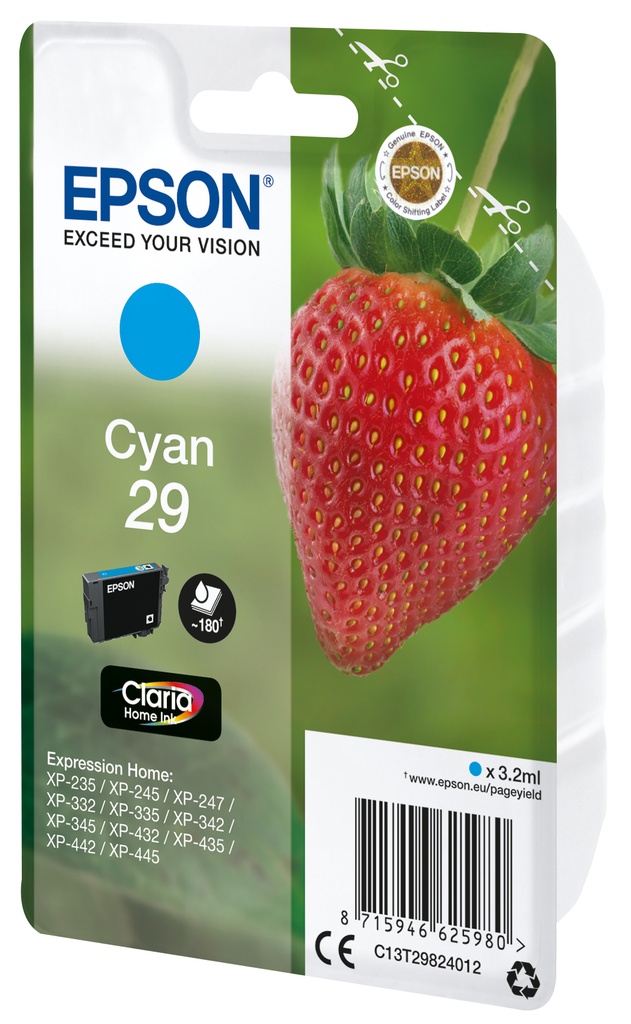 [C13T29824022] Epson Strawberry Cartuccia Fragole Ciano Inchiostri Claria Home 29