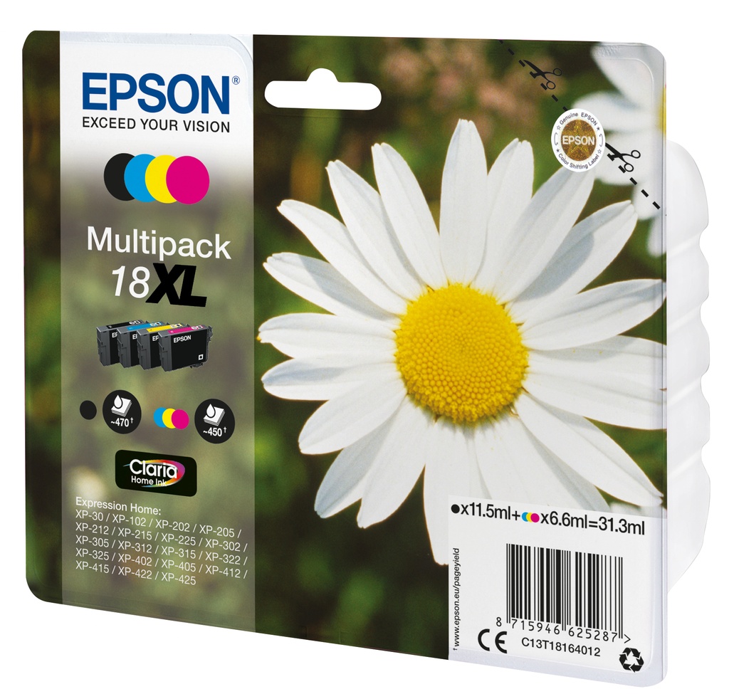 [C13T18164022] Epson Daisy Multipack Margherita 4 colori Inchiostri Claria Home 18XL