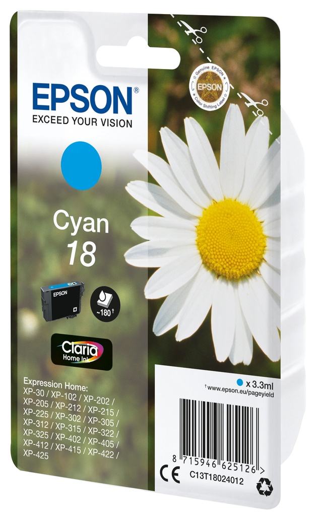 [C13T18024022] Epson Daisy Cartuccia Margherita Ciano Inchiostri Claria Home 18