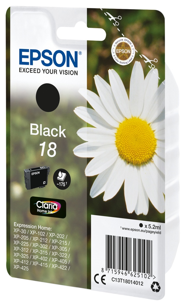 [C13T18014022] Epson Daisy Cartuccia Margherita Nero 18Inchiostri Claria Home 18