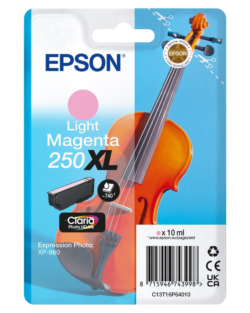 [C13T16P64010] Epson 250XL Violin Claria Photo HD cartuccia d'inchiostro 1 pz Originale Resa elevata (XL) Magenta chiaro