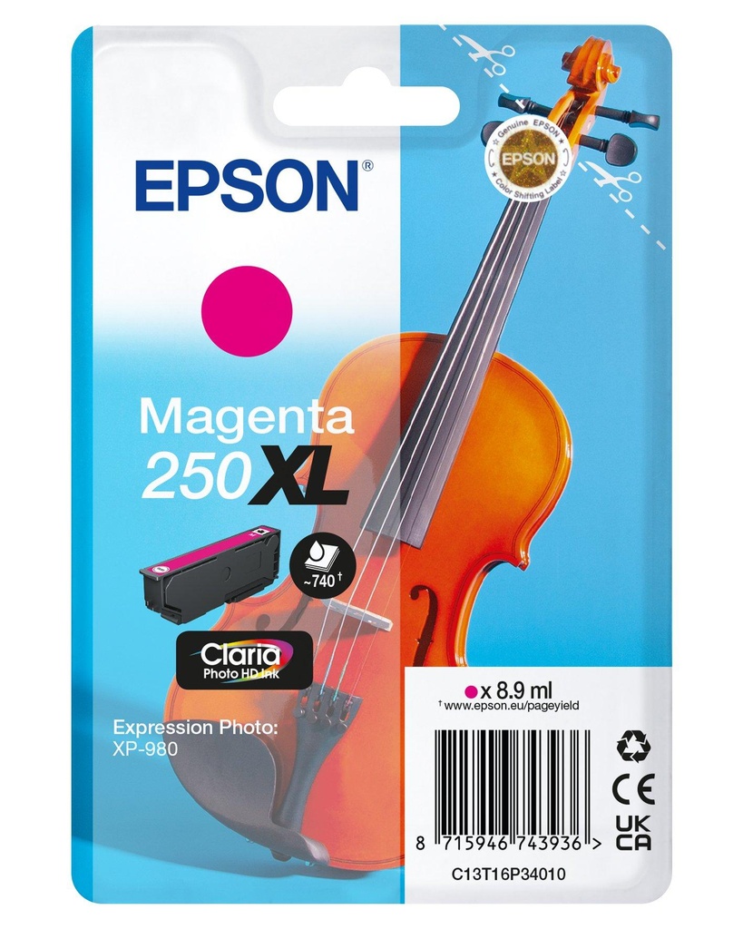 [C13T16P34010] Epson 250XL Violin Claria Photo HD cartuccia d'inchiostro 1 pz Originale Resa elevata (XL) Magenta