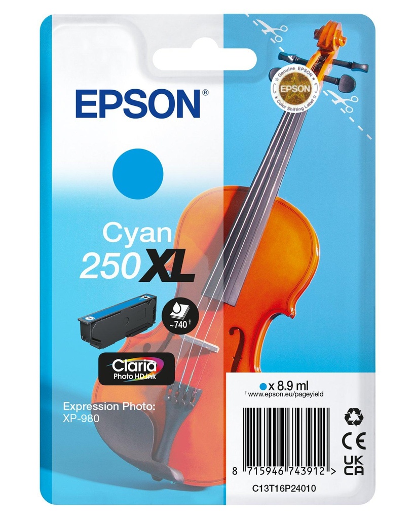 [C13T16P24010] Epson 250XL Violin Claria Photo HD cartuccia d'inchiostro 1 pz Originale Resa elevata (XL) Ciano
