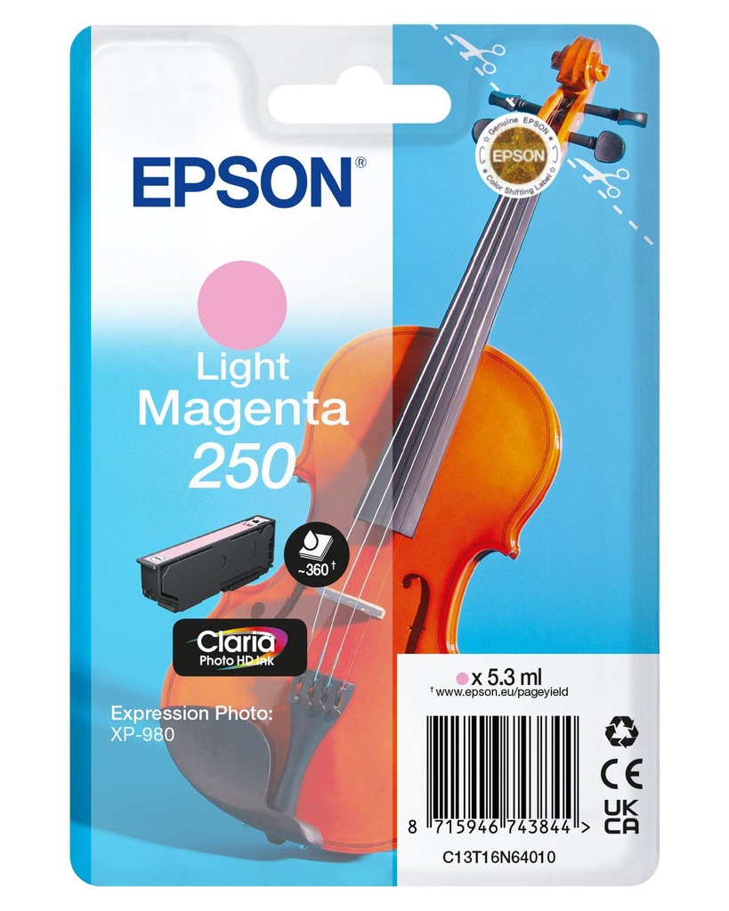 [C13T16N64010] Epson 250 Violin Claria Photo HD cartuccia d'inchiostro 1 pz Originale Resa elevata (XL) Magenta chiaro