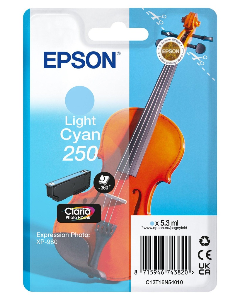 [C13T16N54010] Epson 250 Violin Claria Photo HD cartuccia d'inchiostro 1 pz Originale Ciano chiaro