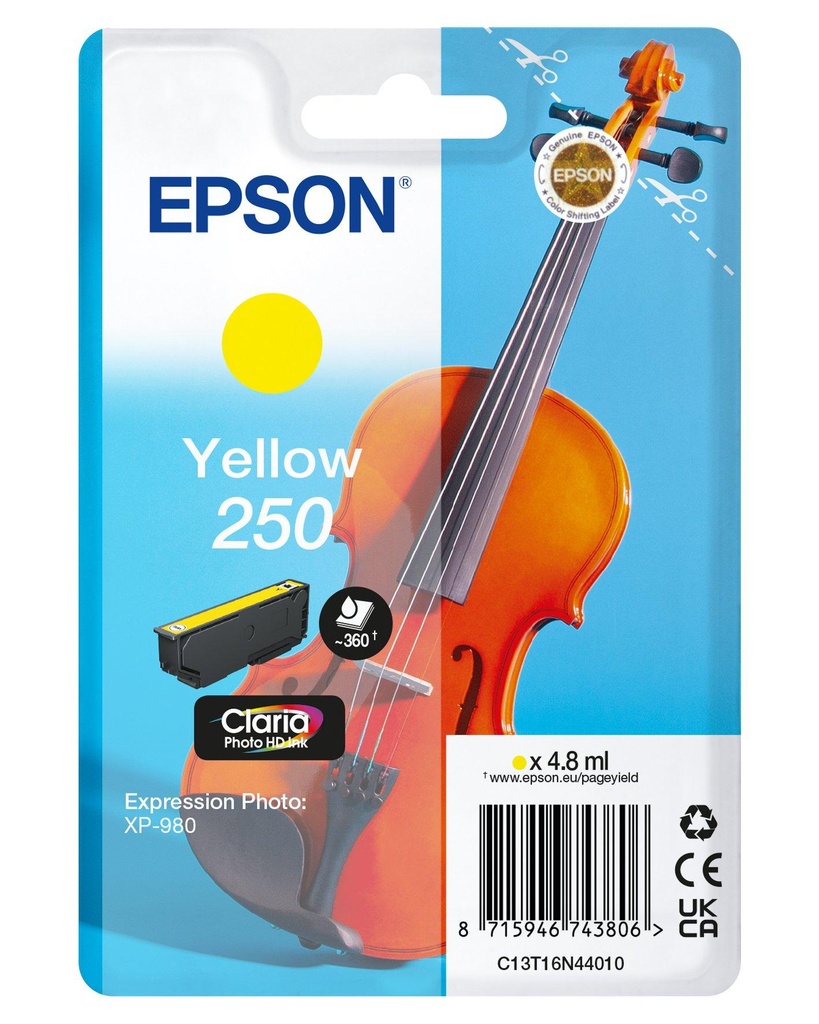 [C13T16N44010] Epson 250 Violin Claria Photo HD cartuccia d'inchiostro 1 pz Originale Giallo