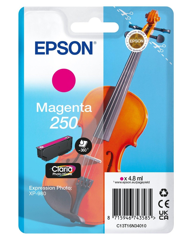 [C13T16N34010] Epson 250 Violin Claria Photo HD cartuccia d'inchiostro 1 pz Originale Magenta