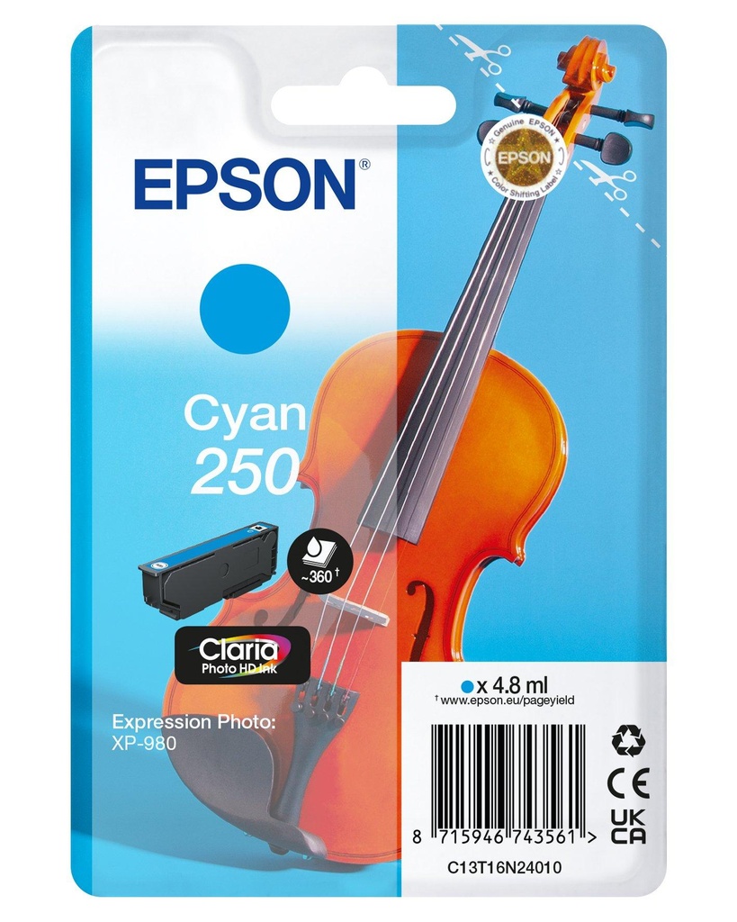 [C13T16N24010] Epson 250 Violin Claria Photo HD cartuccia d'inchiostro 1 pz Originale Ciano