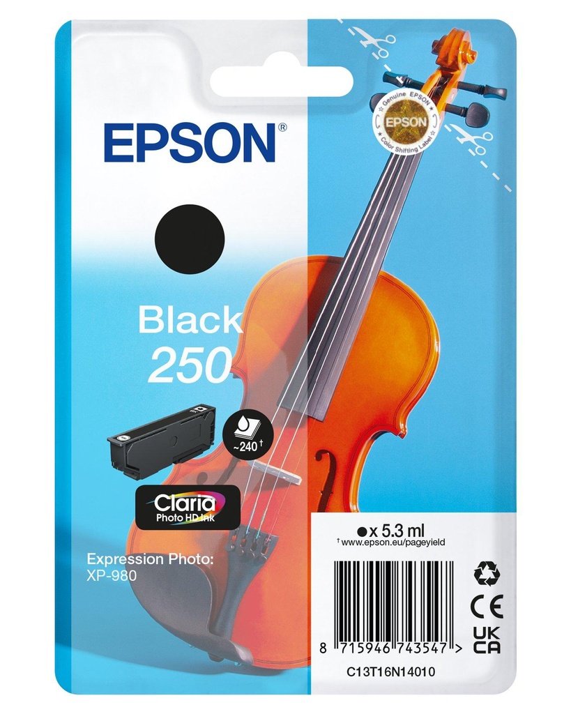 [C13T16N14010] Epson 250 Violin Claria Photo HD cartuccia d'inchiostro 1 pz Originale Nero