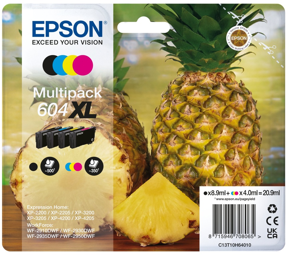 [C13T10H64010] Epson 604XL cartuccia d'inchiostro 4 pz Originale Resa elevata (XL) Nero, Ciano, Magenta, Giallo