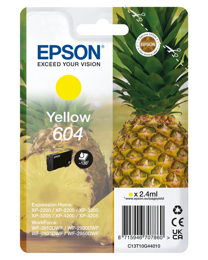 ORIGINAL Epson Cartuccia d'inchiostro giallo C13T10G44010 604 ~130 Seiten 2,4ml