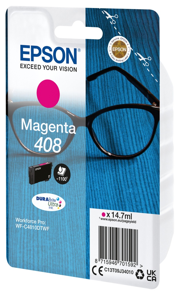 ORIGINAL Epson Cartuccia d'inchiostro magenta C13T09J34010 408 ~1100 Seiten 14,7ml