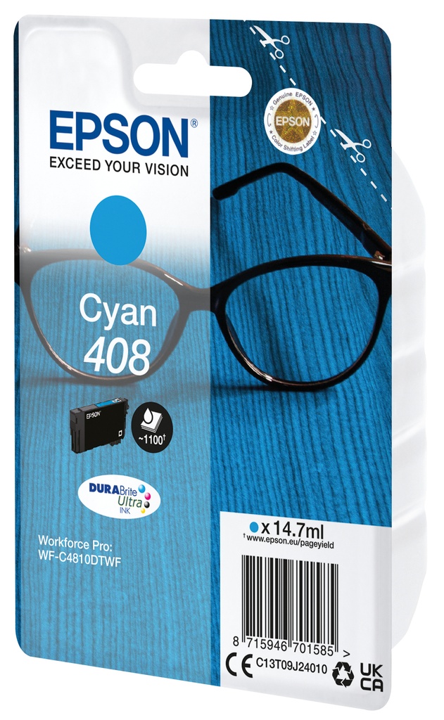 ORIGINAL Epson Cartuccia d'inchiostro ciano C13T09J24010 408 ~1100 Seiten 14,7ml