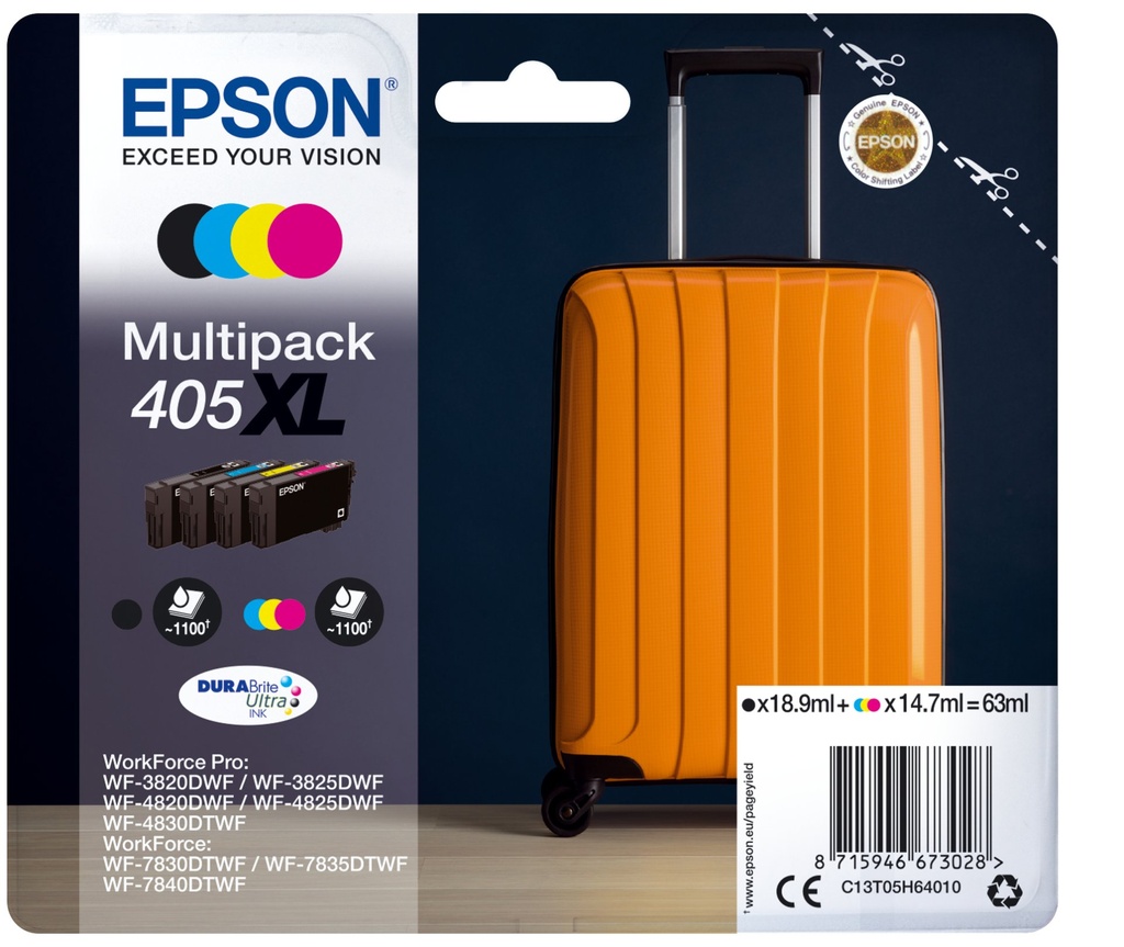 [C13T05H64010] Epson 405XL DURABrite Ultra ink cartridge 1 pc(s) Original High (XL) Yield Black, Cyan, Magenta, Yellow