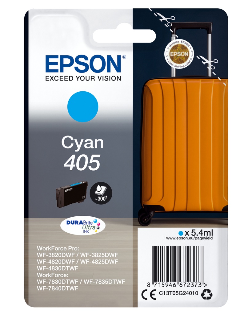 [C13T05G24010] Epson Cyan 405 DURABrite Ultra Ink ink cartridge 1 pc(s) Original Standard Yield