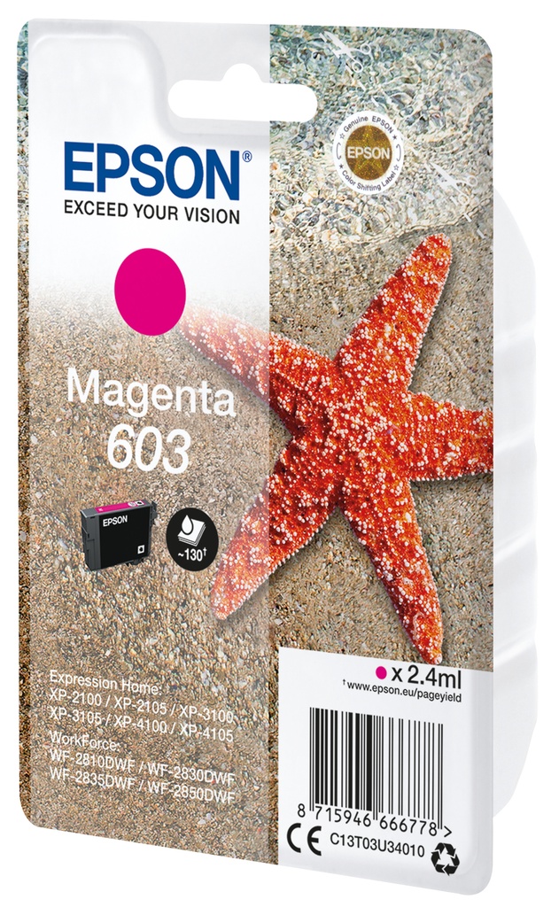 ORIGINAL Epson Cartuccia d'inchiostro magenta C13T03U34010 603 ~130 Seiten