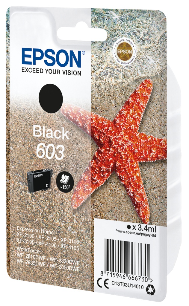 ORIGINAL Epson Cartuccia d'inchiostro nero C13T03U14010 603 ~150 Seiten