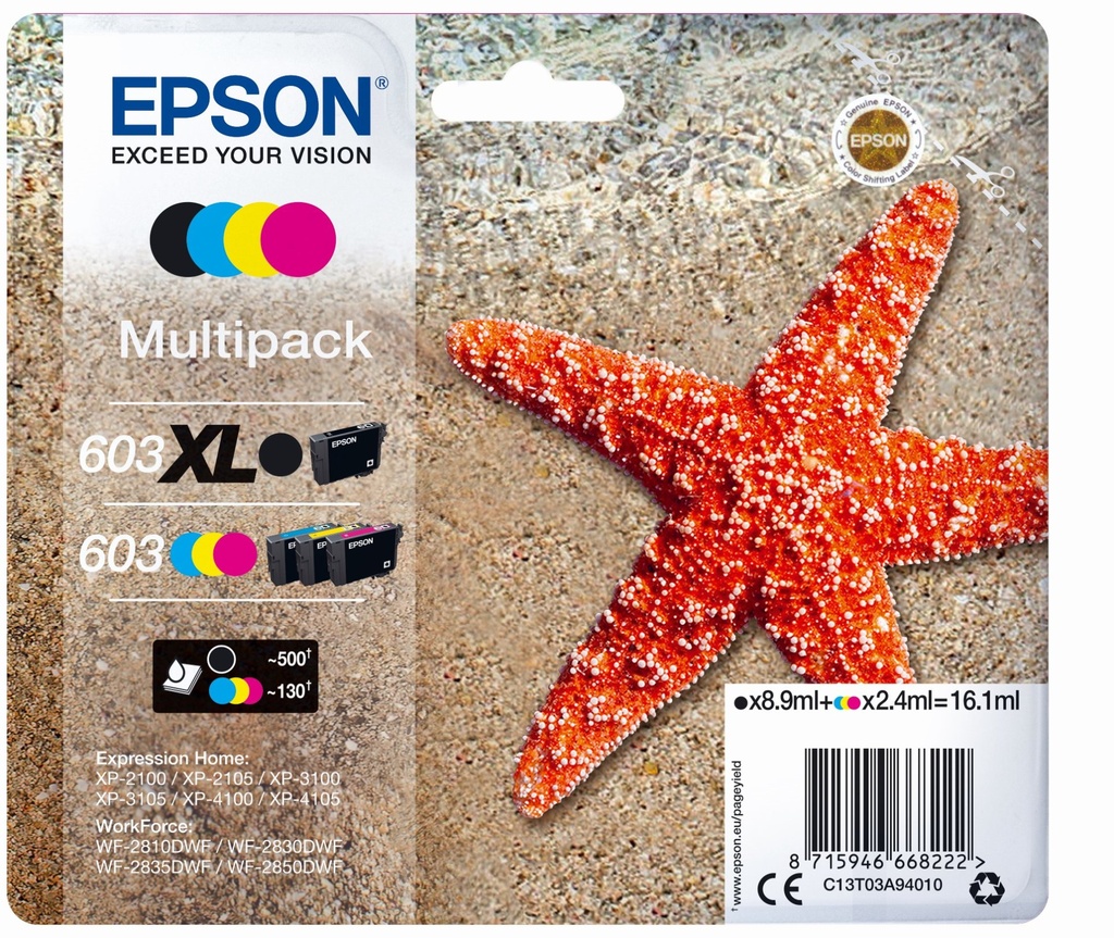 [C13T03A94020] Epson 603 XL ink cartridge 1 pc(s) Original High (XL) Yield Black, Cyan, Magenta, Yellow