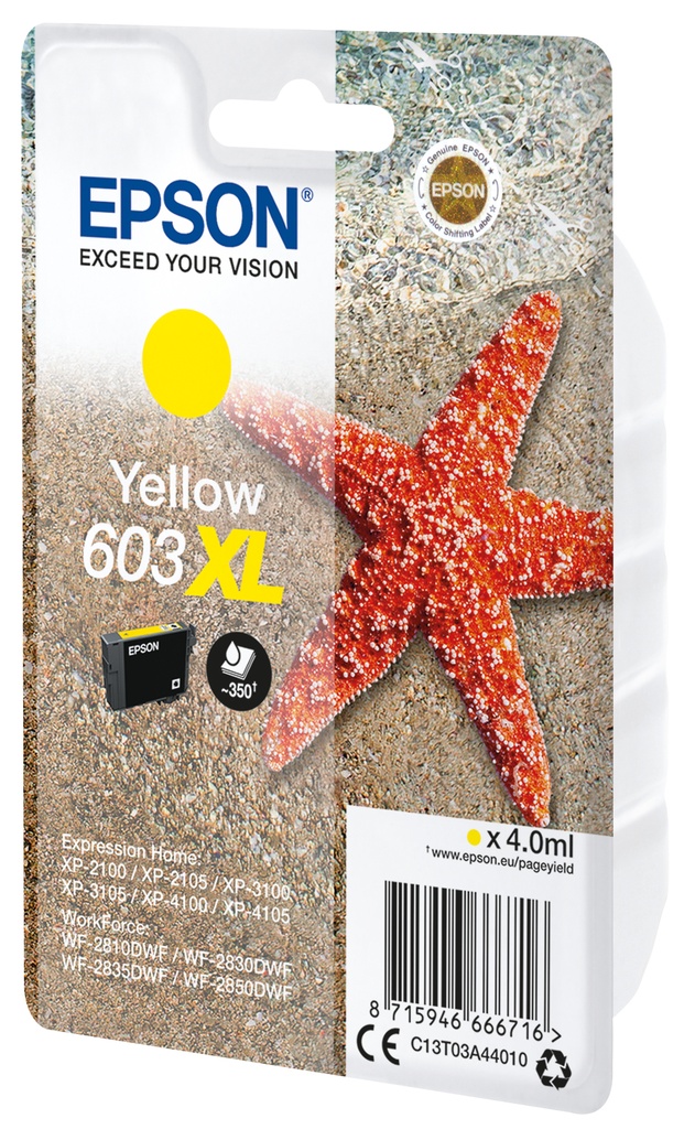 ORIGINAL Epson Cartuccia d'inchiostro giallo C13T03A44010 603XL ~350 Seiten