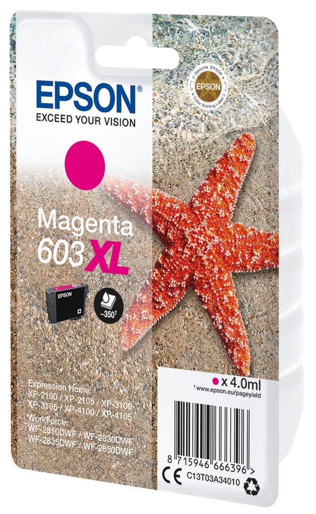 ORIGINAL Epson Cartuccia d'inchiostro magenta C13T03A34010 603XL ~350 Seiten