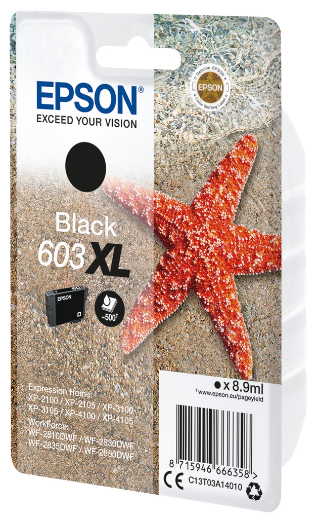 ORIGINAL Epson Cartuccia d'inchiostro nero C13T03A14010 603XL ~500 Seiten